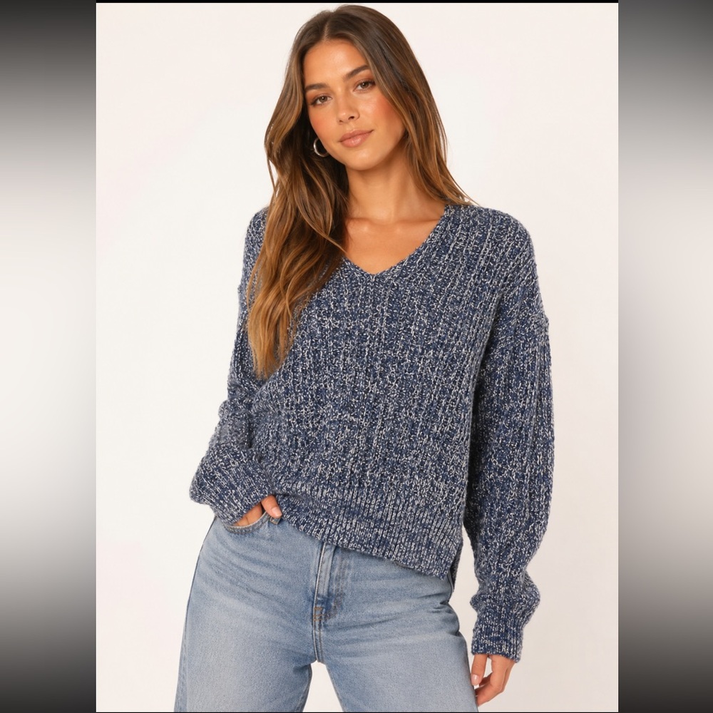 NWT Ramy Brook Metallic Ralphie V-Neck Sweater in Jewel Blue